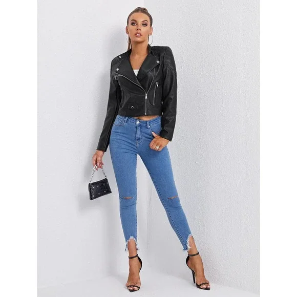 Vegan Leather Jacket Moto Jacket black minimalist - Picture 2 of 9